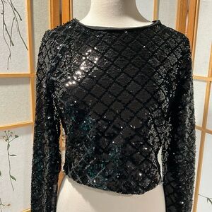Express Sequin Long Sleeve Crop Top
